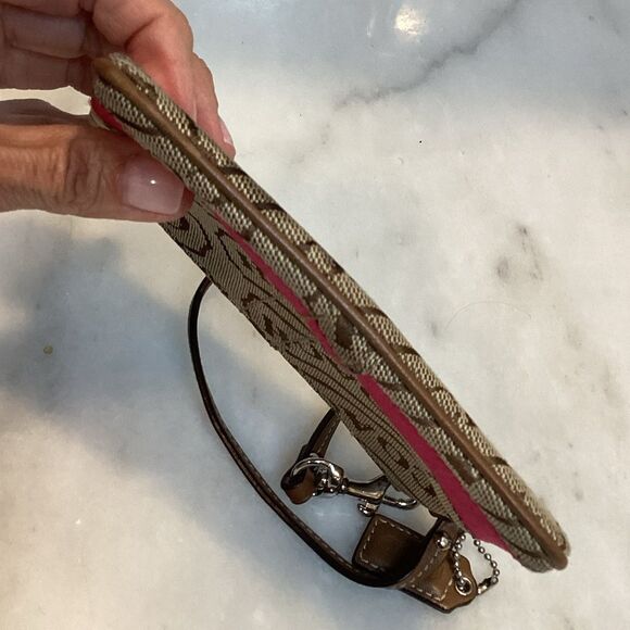Coach Signature Stripe Plaque Logo Wristlet - Picture 9 of 14